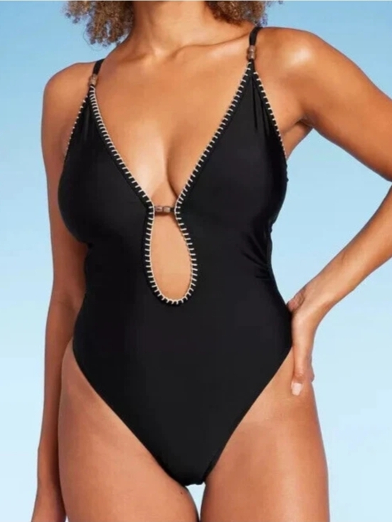 Shade & Shore Other - Shade & Shore Plunge Bead Detail Extra High Leg One Piece Swimsuit Women